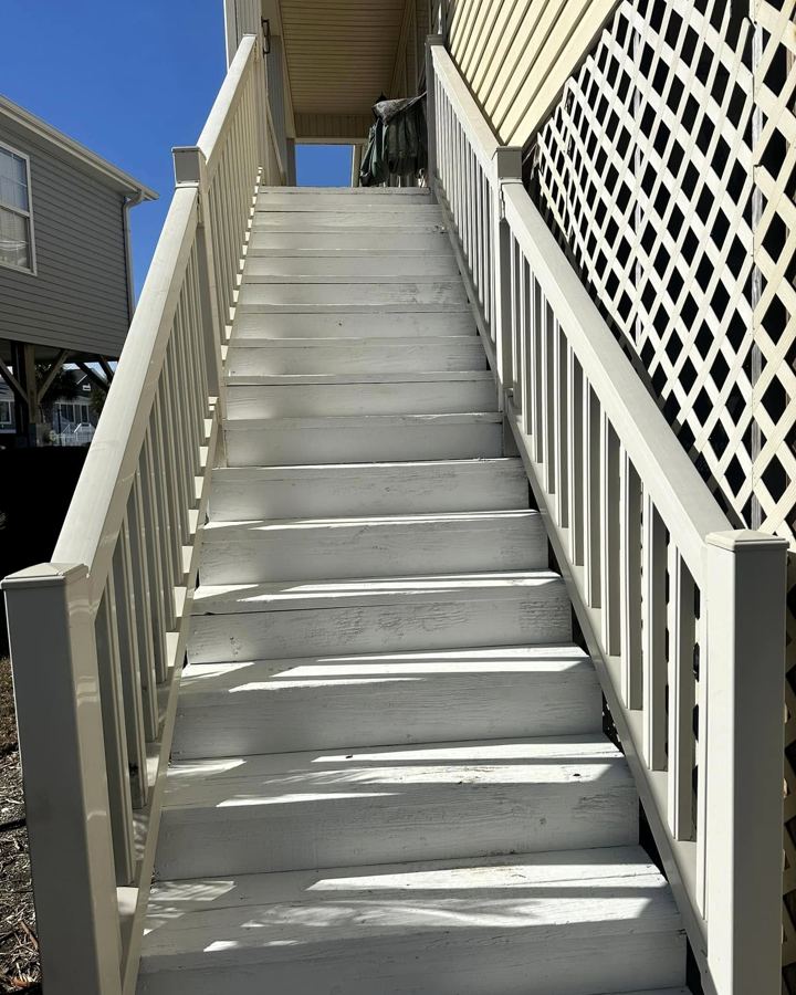 Freshly painted exterior stairs and railings